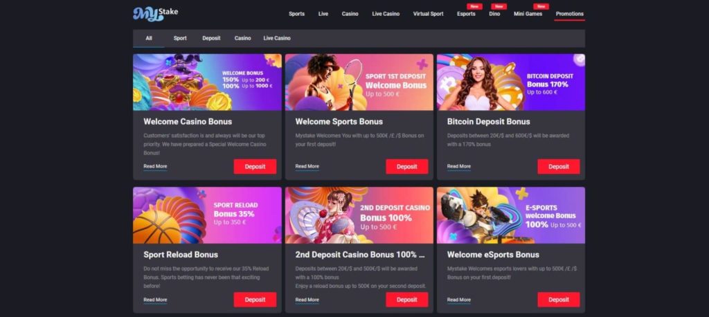 Bonus offerts par MyStake Casino